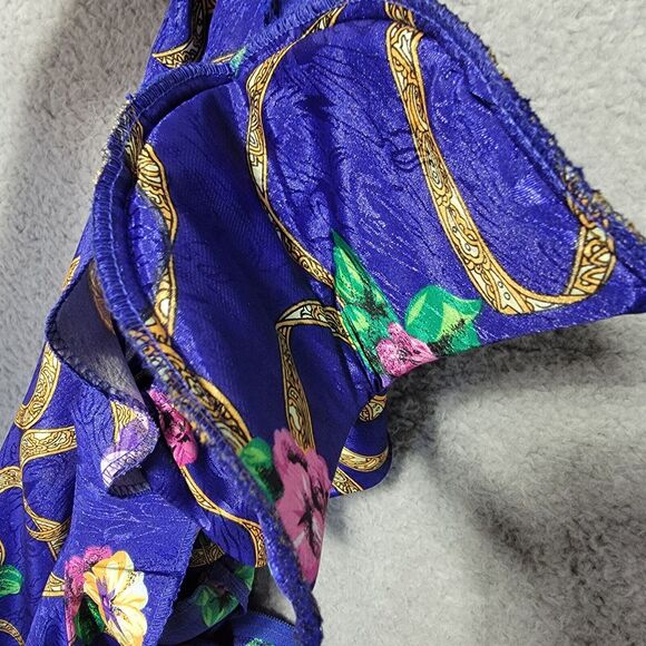 Vintage Terri Ellen Dress Size‎ 12 Purple Gold Floral Pleated Puffer Sleeves - Picture 8 of 8